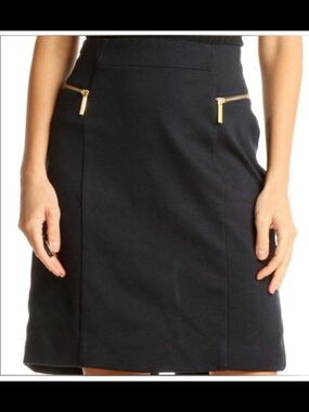 Michael Kors Black Pencil Skirt with Gold Zip Accents Size 10